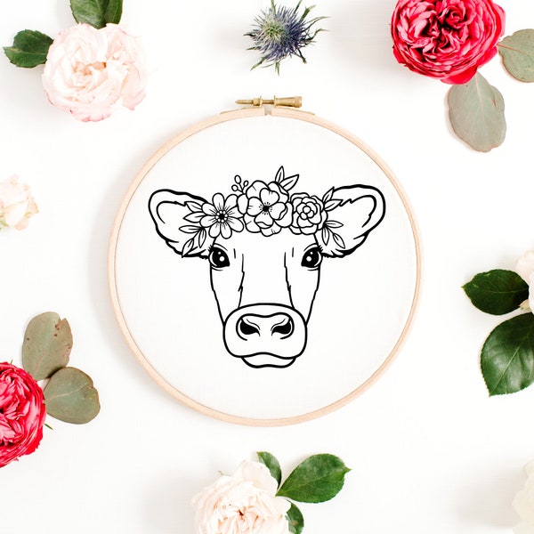 Hand Embroidery Pattern Cow | Cute Animal Embroidery Design | Hand Embroidery | Digital Printable PDF Embroidery | Instant Download