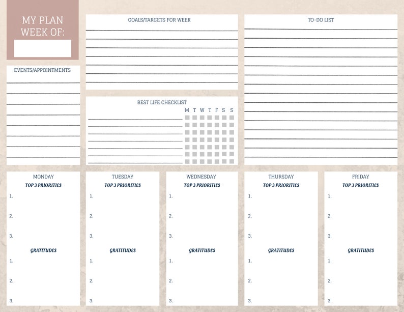 Printable Weekly Productivity Planner | Etsy