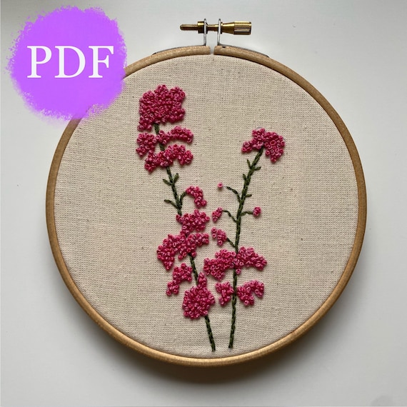 Pink Flower Embroidery Patterns - DIY Embroidery Kit - Cute Stitching  Patterns - DIY Beginners Stitching Kit - Iron On Pink Flower #1 - DIY