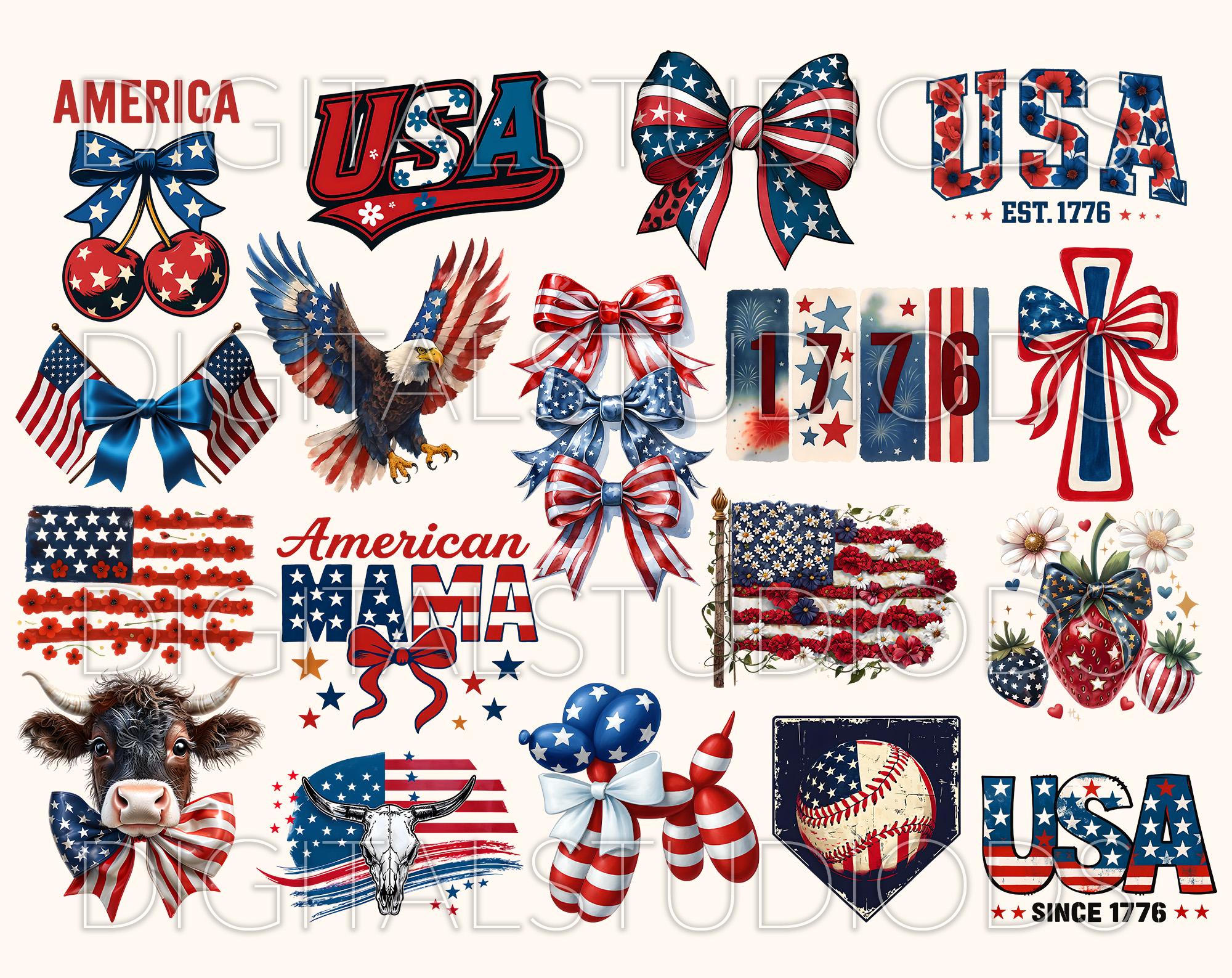 America Coquette Png Bundle, Retro USA Png, 4th of July Bundle Png ...