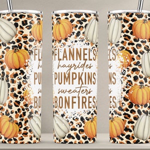 Fall Tumbler png, Autumn Tumbler Wrap, Flannels Hayrides Pumpkins Tumbler Wrap, Pumpkin Leopard Tumbler Design, 20oz Skinny Tumbler Download