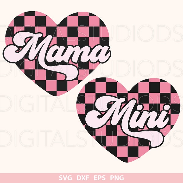 Mama Mini svg, Mama Mini Valentine png, Valentine Day svg, Retro Valentine Heart Design, Matching Valentine Shirts, Mama Mini Valentines svg