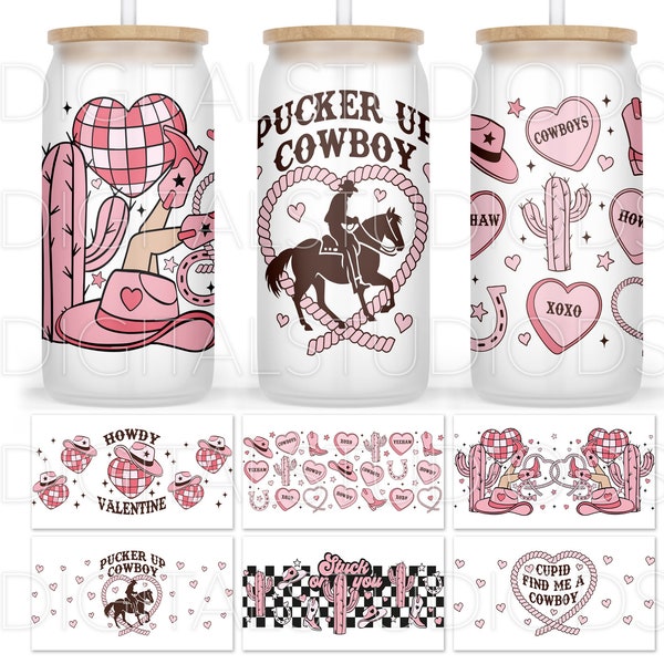 Western Valentine Libbey Can Wrap png, Valentinstag Dosenglas Bundle, Western Valentines Libbey Glas png, Dosenglas 16 oz Sublimation