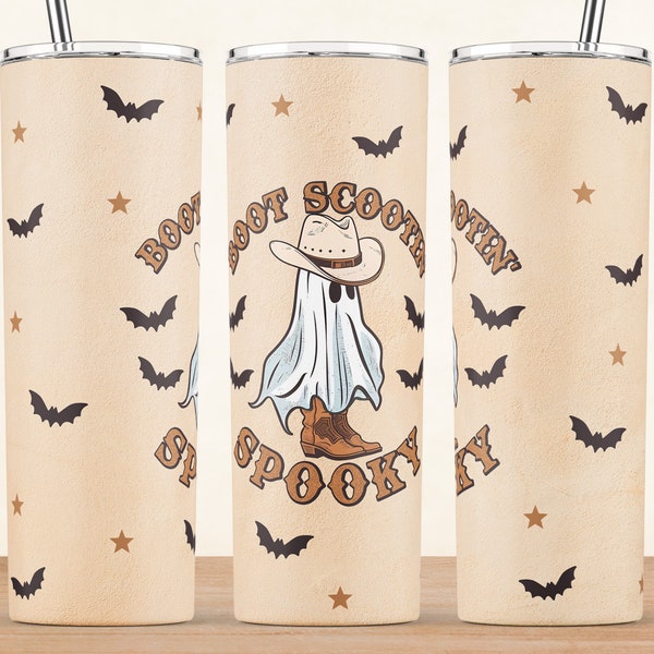 Boot Scootin Spooky Tumbler png, Western Ghost Tumbler Wrap, Halloween Tumbler Sublimation Design, Cowboy Ghost 20 oz Skinny Tumbler