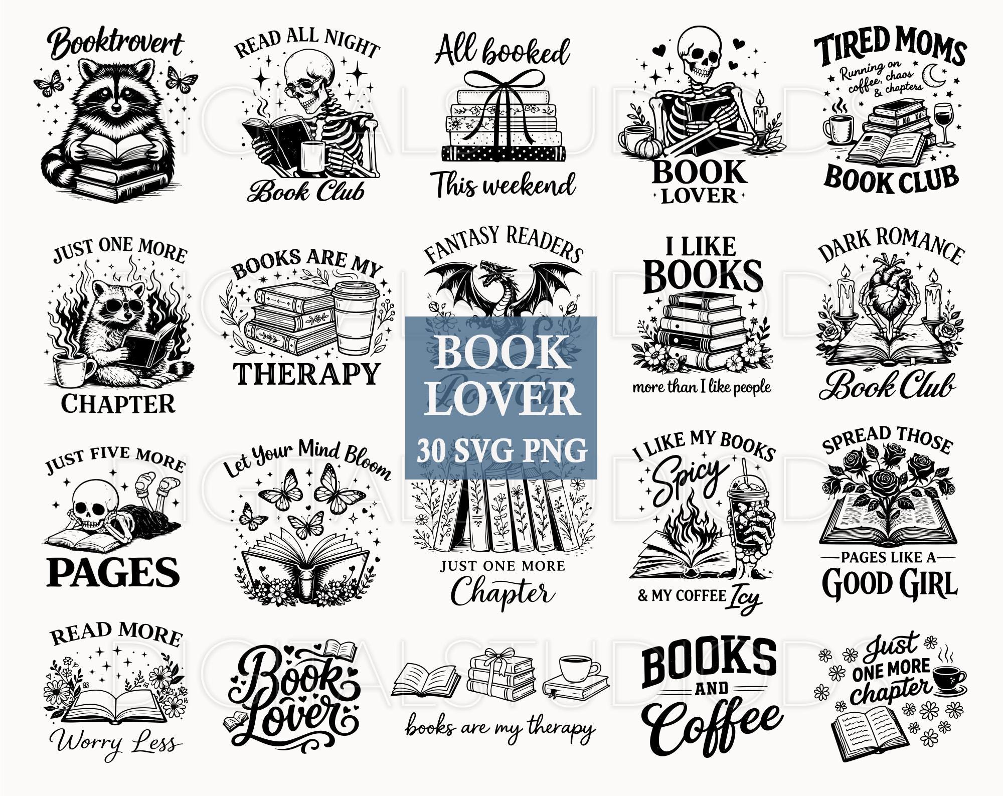 Book Lover SVG Bundle, 30 Designs, Book Club SVG, Reading Quotes SVG ...
