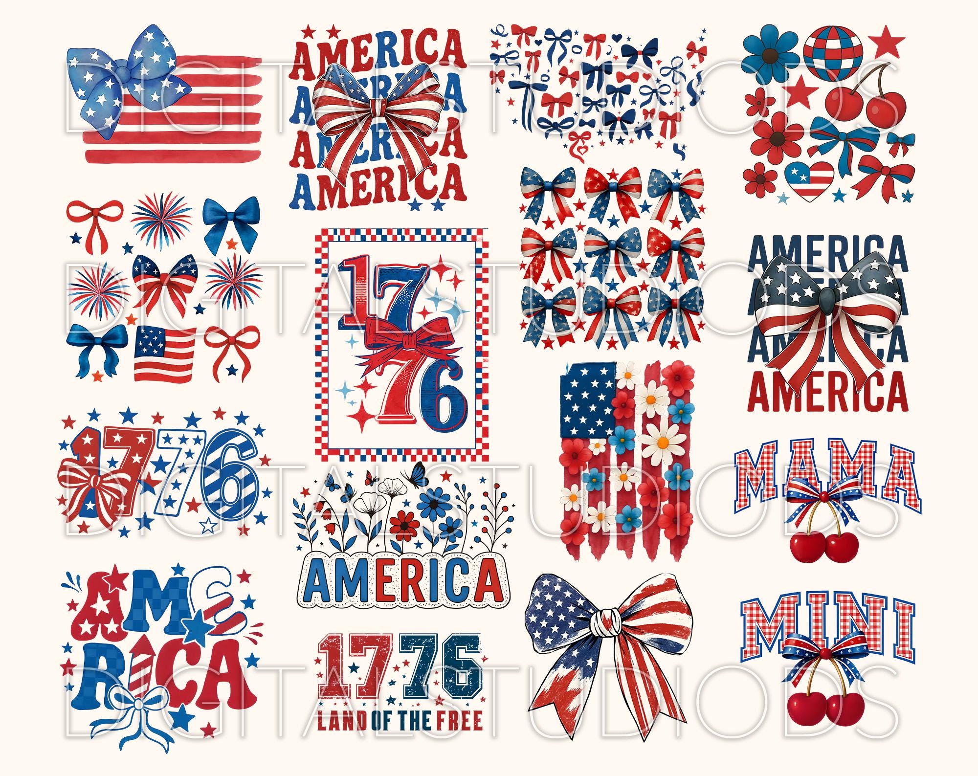 America Coquette Png Bundle, Retro USA Png, 4th of July Bundle Png ...