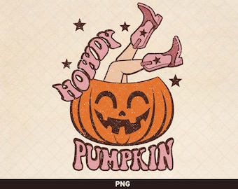 Howdy Pumpkin png, Halloween Cowgirl png, Howdy Pumpkin Sublimation, vintage Pumpkin Halloween Design, cute Pumpkin png