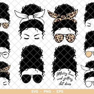 Messy Bun svg, Curly Hair svg, Mom Life Bundle svg, Afro Messy Bun SVG,  Messy Bun Mom svg, MomLife Bundle svg, Messy Hair svg png eps jpg