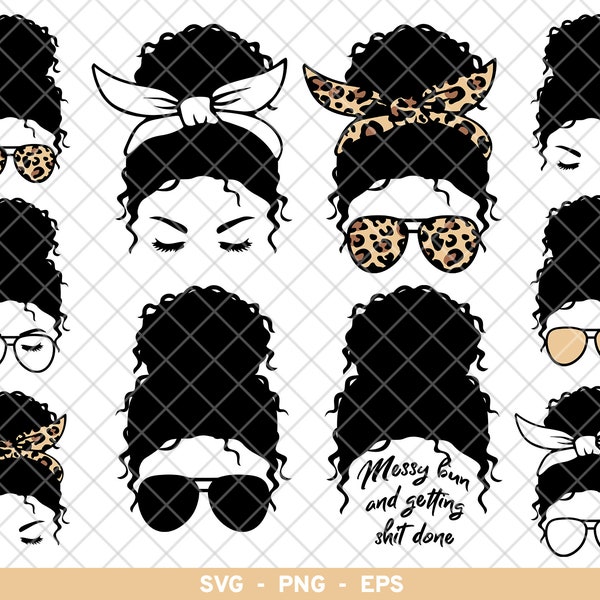 Messy Bun svg, Curly Hair svg, Mom Life Bundle svg, Afro Messy Bun SVG,  Messy Bun Mom svg, MomLife Bundle svg, Messy Hair svg png eps jpg