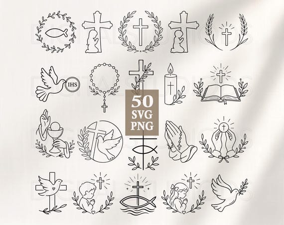 First Holy Communion SVG Bundle, Catholic Clipart, Cross Dove IHS Symbols, Baptism Confirmation, Laser Cut Files Cricut png dxf
