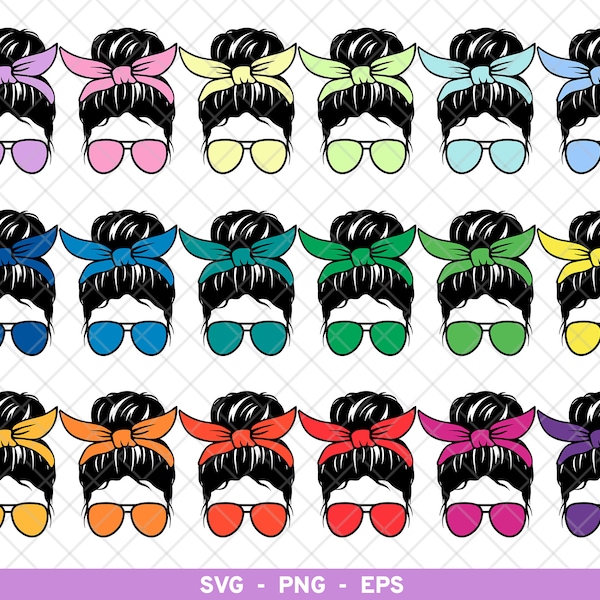 Messy Bun svg, Mom Life Bundle svg, Messy Bun Mom svg, Messy Bun Headbands Sunglasses svg, Messy Hair svg, Layered Mom Life svg png eps