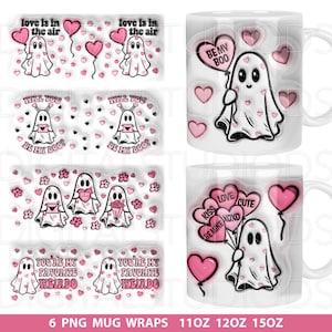 Design per sublimazione della stampa della tazza fantasma di San Valentino, sublimazione della tazza di San Valentino 3D, modello avvolgente completo della tazza di San Valentino fantasma, 11 once 12 once 15 once png immagine 1