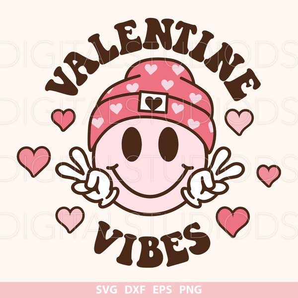 Valentine Vibes svg, Retro Valentine Design png, Valentine's Day svg, Valentines Sublimation, Groovy Valentine SVG, Valentine Smiling Face