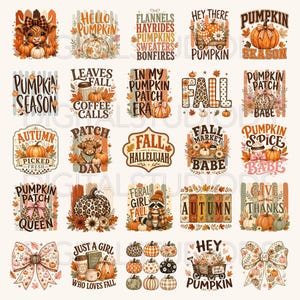 Fall PNG Bundle, Preppy Fall png, Pumpkin Patch png, Coquette Bow png, Pumpkin Spice png, Thanksgiving Sublimation Design image 5