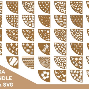 May include: A set of 38 corner SVG files for crafting projects. The designs include various themes like hearts, stars, flowers, animals, and more. The files are perfect for creating unique and personalized home decor, gifts, and other crafts.