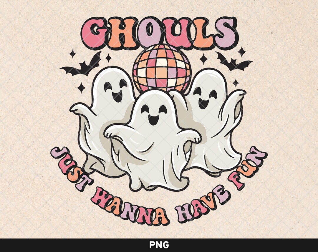 Ghouls Just Wanna Have Fun Png, Retro Pink Halloween Png, Cute Ghosts