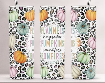 Flannels Hayrides Pumpkins Tumbler Wrap, Pastel Pumpkin Leopard Tumbler Design, Fall Tumblers png, Autumn Tumbler Wrap, 20oz Skinny Tumbler