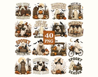 Vintage Halloween PNG Bundle, Halloween Sublimation, Ghost PNG Bundle, Farmhouse Halloween, Spooky Season, Western Ghost, Digital Download