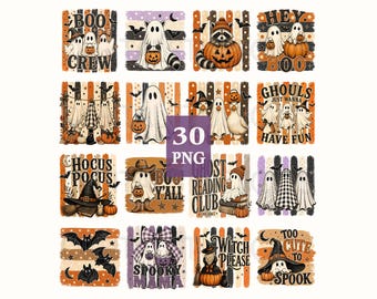 Striped Halloween PNG Bundle, Spooky Season PNG, Coquette Ghost, Bats, Pumpkin, Trendy Halloween Shirt Designs, Sublimation Instant Download