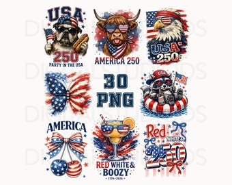 USA 250 PNG Bundle, 250th Anniversary Designs, America 250 Sublimation PNG, Funny Patriotic Animals, text, logo png