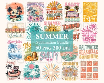 Retro Summer Bundle png, Summer Sublimation Designs, Beach png, Summer Vibes png, Summertime png, Salty png