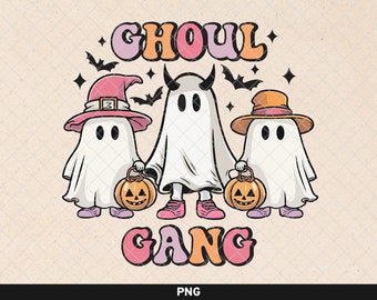 Ghoul Gang png Sublimation, Retro Pink Halloween png, Cute Ghosts Halloween Design, Ghoul Gang Digital Design, Spooky Sublimation Design