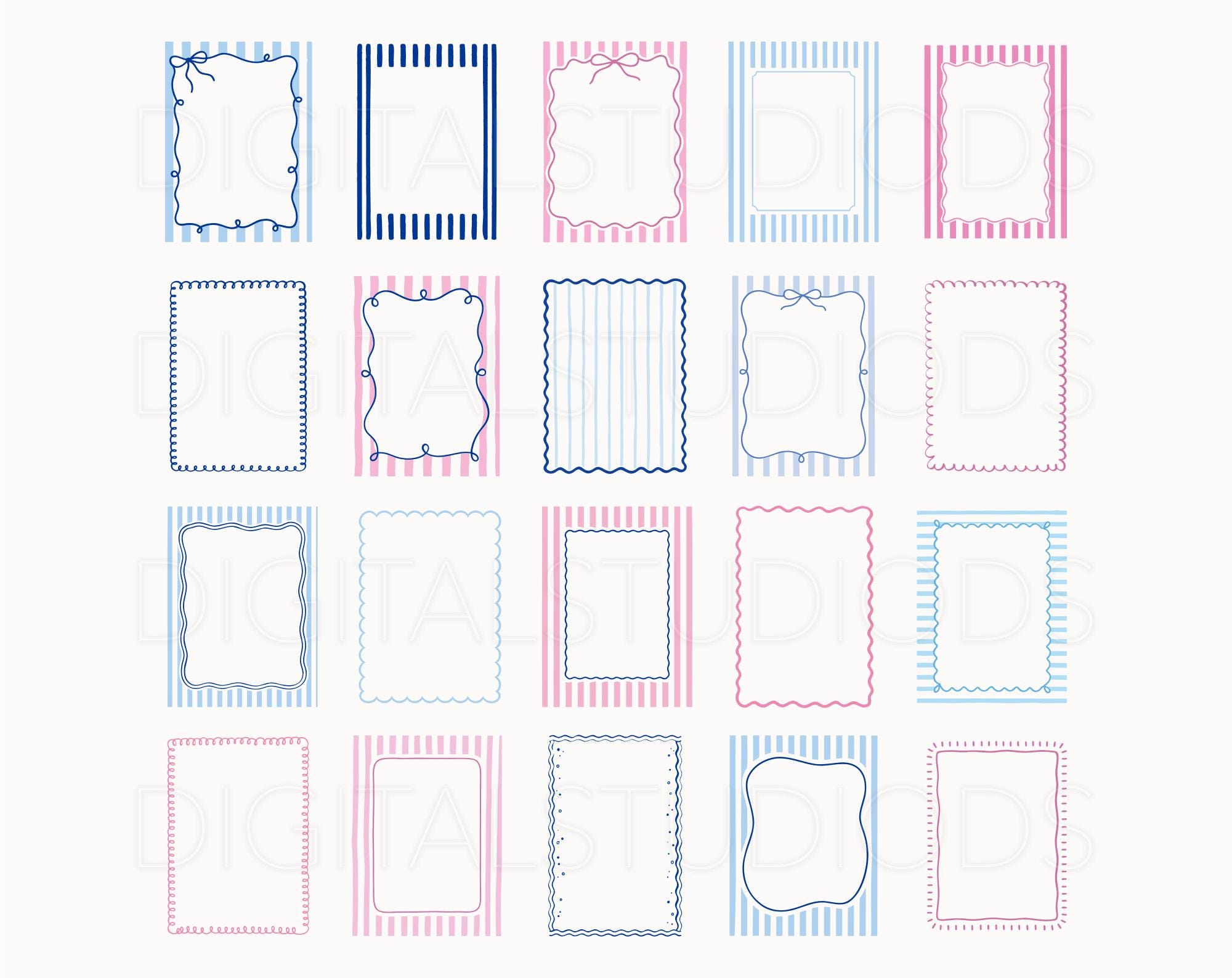 Coastal Stripe Frames SVG Bundle, Hand Drawn Wavy Border Frames PNG ...
