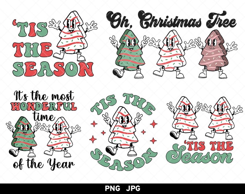 Julgranstårta png, julgranstårtor png, Tis The Season Christmas Cakes png, Oh Christmas Ground Cake png, Christmas Retro Designs bild 1