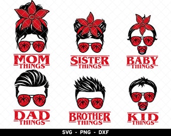Mom Things svg, Dad Things png, Kids Halloween svg, Family Halloween svg, Halloween Messy Bun png, Mom Life png, Stranger Family Bundle