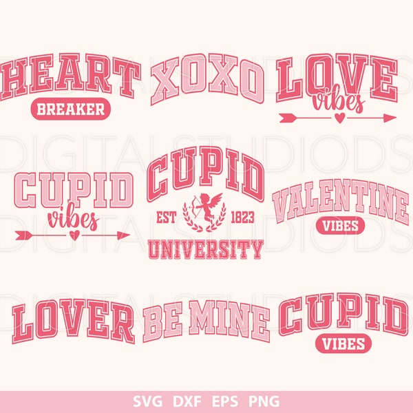 Paquete del Día de San Valentín svg, Cupido Vibes svg, Día de San Valentín png, Heart Breaker svg, Cupido Universidad svg, Amante svg, Valentine Vibes svg