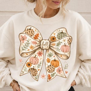 Fall Bow PNG, Pumpkin Bow PNG, Floral Autumn Bow Sublimation Design, Cute Coquette Fall Shirt Graphic