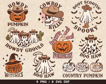 Western Halloween Bundle, Retro Halloween Designs, Western Halloween Sublimations, vintage Halloween png, Retro Fall Autumn Sublimation