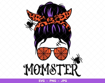 Momster svg, Halloween Mom svg, Momster Sublimation, Momster Messy Bun png