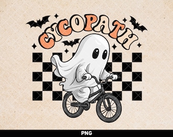 Cycopath png, Fantôme sur un vélo png, Cool Ghost Sublimation, Retro Ghost png, Retro Halloween Design, Spooky Halloween Shirt Sublimation