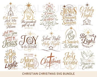 Kristen jul SVG-paket, religiösa julklippfiler, födelse SVG, Jesus är anledningen SVG, glädje till världen SVG, var ljuset SVG