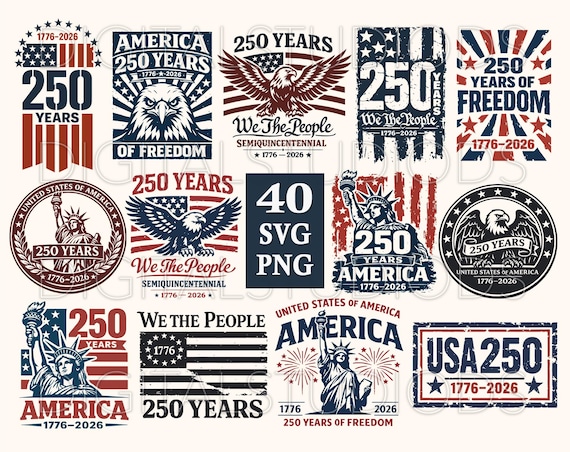 USA 250th Anniversary SVG Bundle, Patriotic PNG Designs, America 250 Years 1776–2026, We The People svg, Independence Day png