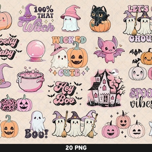 Cute Halloween Bundle, Pink Halloween png, Halloween Sublimation Designs, Let's Go Ghouls png, Wicked Cute png, Spooky Sublimation Bundle
