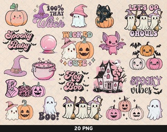 Cute Halloween Bundle, Pink Halloween png, Halloween Sublimation Designs, Let&#39;s Go Ghouls png, Wicked Cute png, Spooky Sublimation Bundle