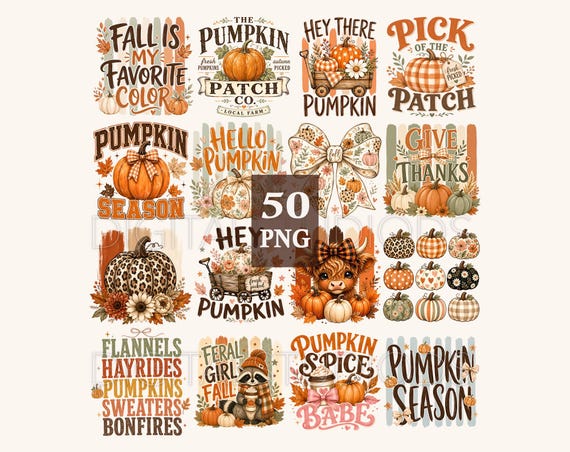 Fall PNG Bundle, Preppy Fall png, Pumpkin Patch png, Coquette Bow png, Pumpkin Spice png, Thanksgiving Sublimation Design