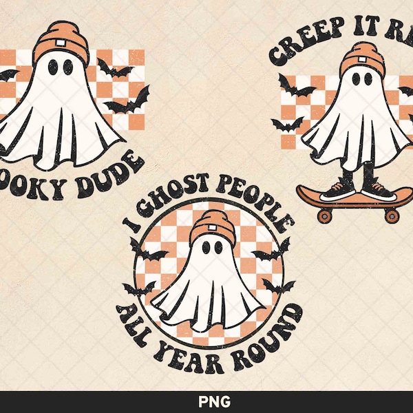 Cool Ghost Bundle png, Creep It Real png, Spooky Dude png, Ghost People All Year Round png, Retro Ghost Sublimation, Retro Halloween Design