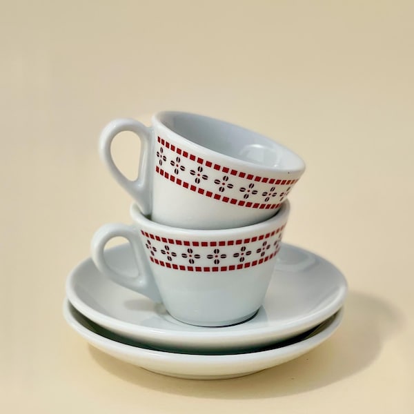 Set of 2 Vintage "DL" Coffee Cups with Saucers, in Porcelain, Manufactured by "Richard Ginogi", 80s, Made in Italy, Bar Espresso Cups