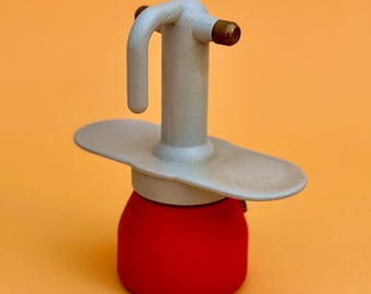 RARE Italian Stovetop Moka Pot IRMEL "Maggiolina", in Red and Gray Aluminum, Made in ITALY, 90s, Collectible Coffee Maker (2 cups espresso)