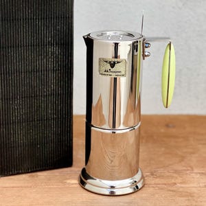 Cafetera vintage "Fox" (6 tazas), de acero inoxidable con fondo magnético, diseño de Raul Kiaer, fabricada en Inoxpran, años 80, fabricada en Italia.