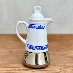 Vintage Stovetop Moka Pot in Stainless Steel and Porcelain, Manufactured &quot;INOXPRAN&quot;, Made in Italy; Collectible Coffee Maker /1 cup espresso