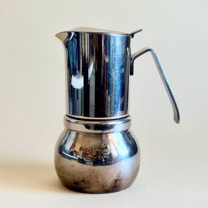 Vintage "San Francisco" Espresso Maker, in Stainless Steel, 70s, Branded "Stella", Made in Italy, Vintage Stovetop Moka Pot-6 espresso cups