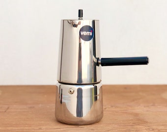 Large Vintage Stovetop Moka Pot "Mimma", in Stainless Steel, 80s, Manufactured "VEMI", Made in ITALY, Collectible Coffee Maker (6 cups)