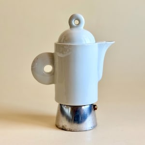 Vintage Stovetop Moka Pot, in Aluminum and Porcelain, Collectible Espresso Maker (1 cup), Capacity 0,100 l