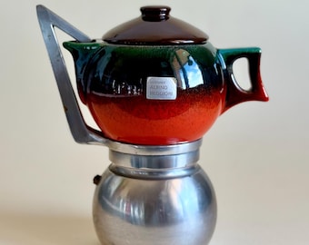 Seltene Vintage-Mokakanne aus Aluminium mit abnehmbarem Porzellankännchen, Designer: Albino Reggiori, hergestellt in „Laveno“ in den 1970er Jahren, Made in Italy