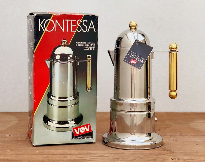 Vintage Stovetop Moka Pot kontessa, Made in ITALY, Manufactured Vev
