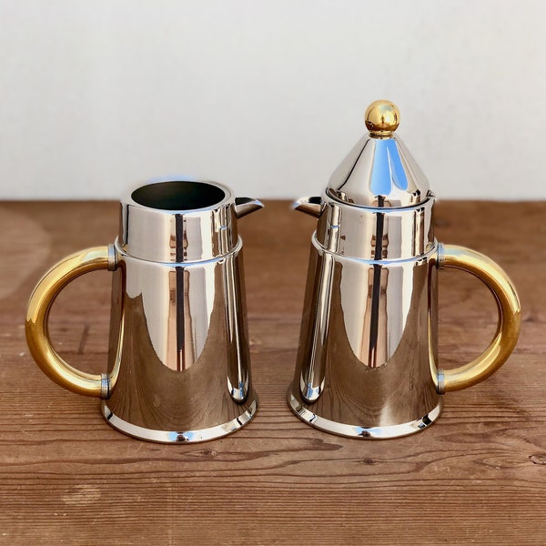 Vintage "Armonie" Coffee Set, 2 Pieces: Serving Coffee Pot and Milk Jug, 90s, Manufactured "Inoxpran", Made in Italy